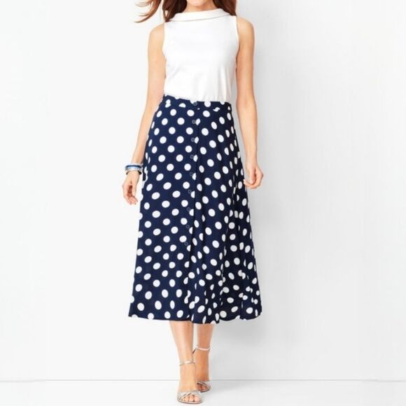 Talbots Navy Dotty Print Midi Skirt - Picture 1 of 15